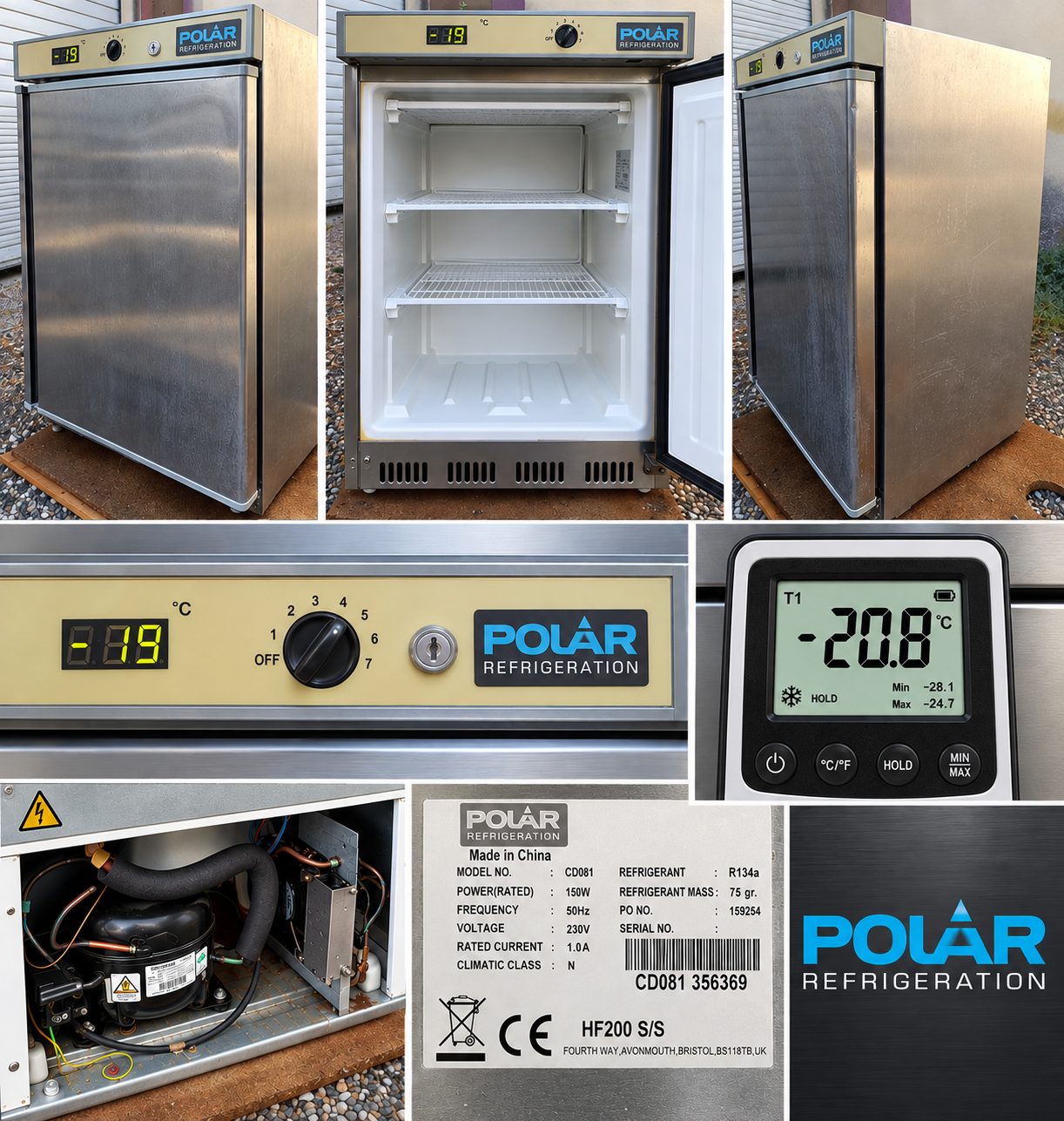 Congélateur professionnel inox POLAR – 200 L – jusqu’à -20 °C – Révisé et testé – Garantie 3 mois